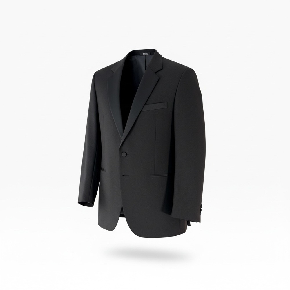 Barry Manufacturing Harvard Club Black Tuxedo Suit Satin Peak Lapel 46L 2 Piece